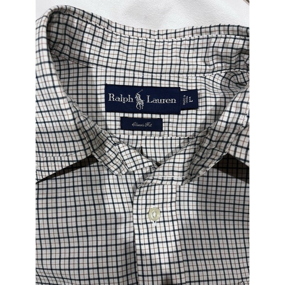 Ralph Lauren Classic Fit White Tan Black Button Up LS Shirt Men's Size Large - Picture 4 of 9